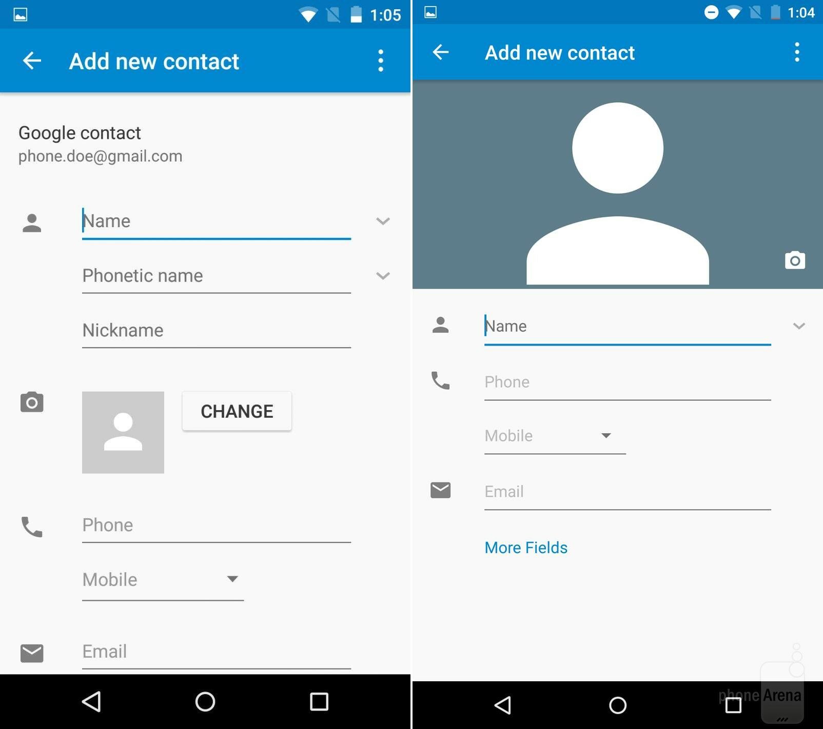 New Contact Android Lollipop vs Android M