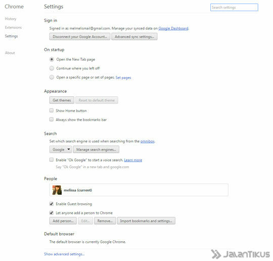 chrome setting