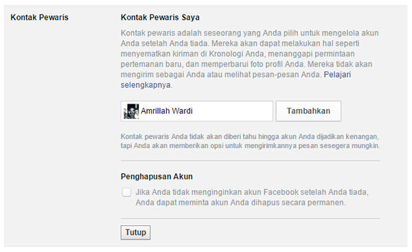 kontak waris facebook