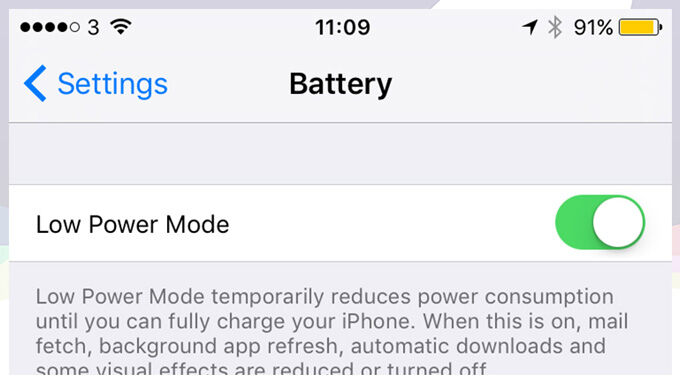 Low Power Mode iOS 9
