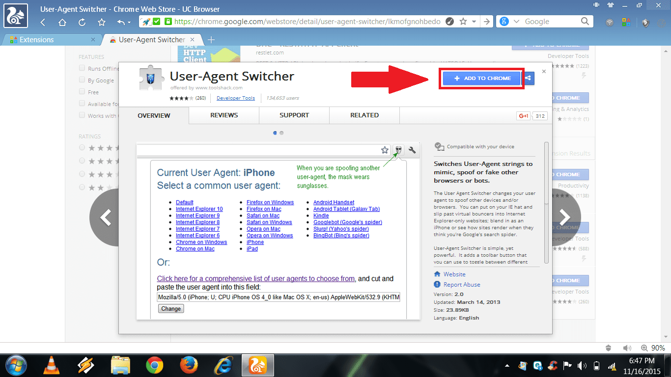 add user agent to chrome