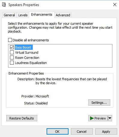 Aktivasi bass boost windows
