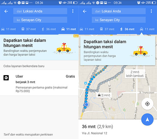 Fitur Google Maps - Melihat tarif taksi. Kredit: JalanTikus.com/Lukman Azis