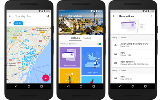 Tampilan Google Trips