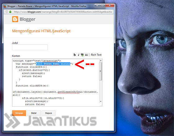 Cara Menonaktifkan Klik Kanan Pada Blogspot 4