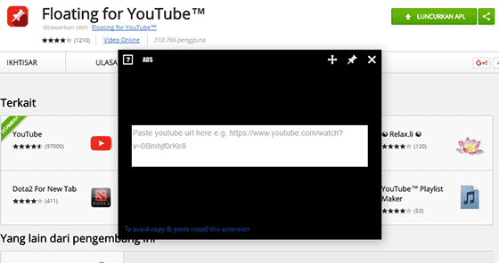 Tampilan Youtube Secara Pop Up 5