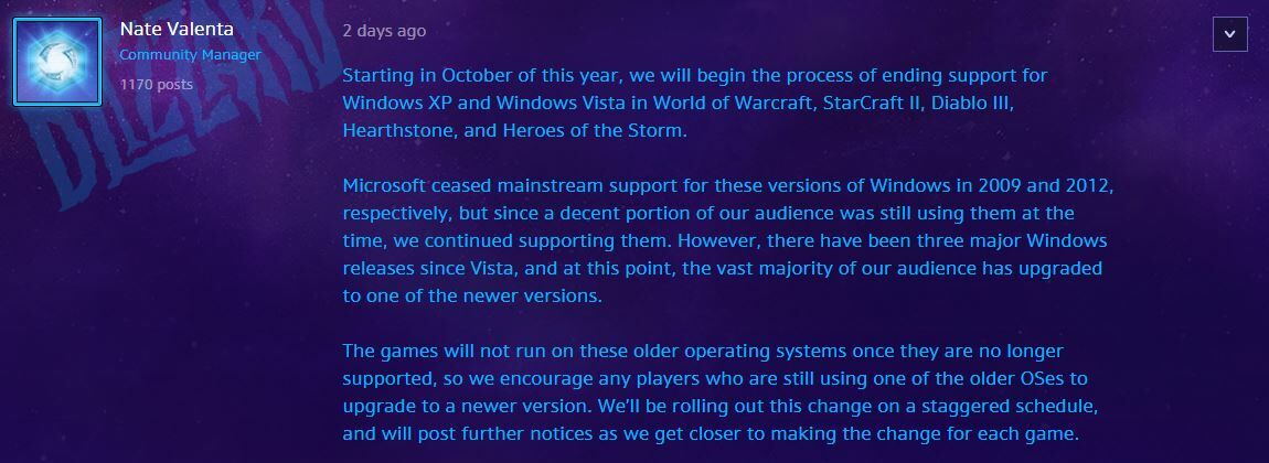 Blizzard Hentikan Dukungan Windows Xp 1