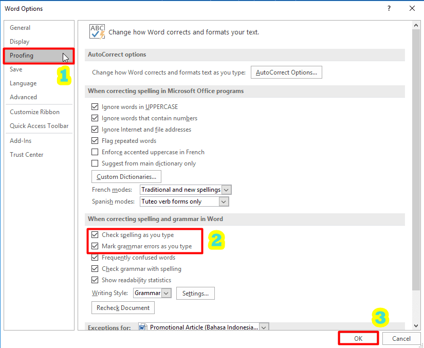 Cara Menghilangkan Garis Merah Di Word 2016 F2df2