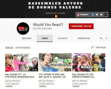 Channel Youtube Eksperimen Sosial Would You React Custom A159c
