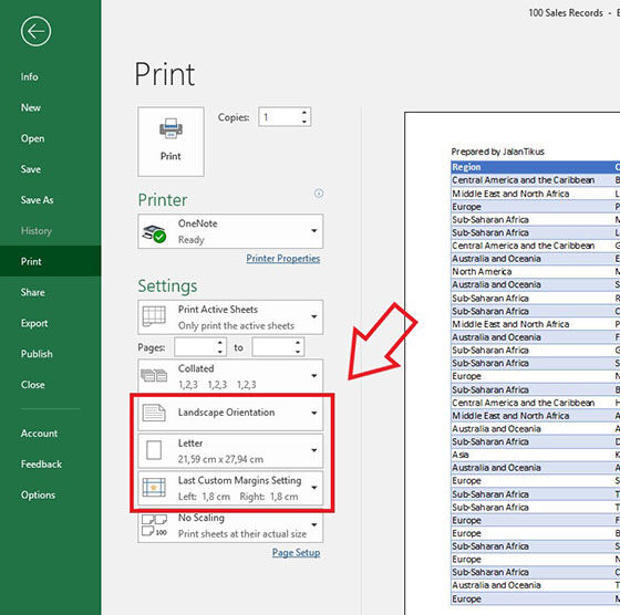 Cara Print Excel Kanan Kiri C242c
