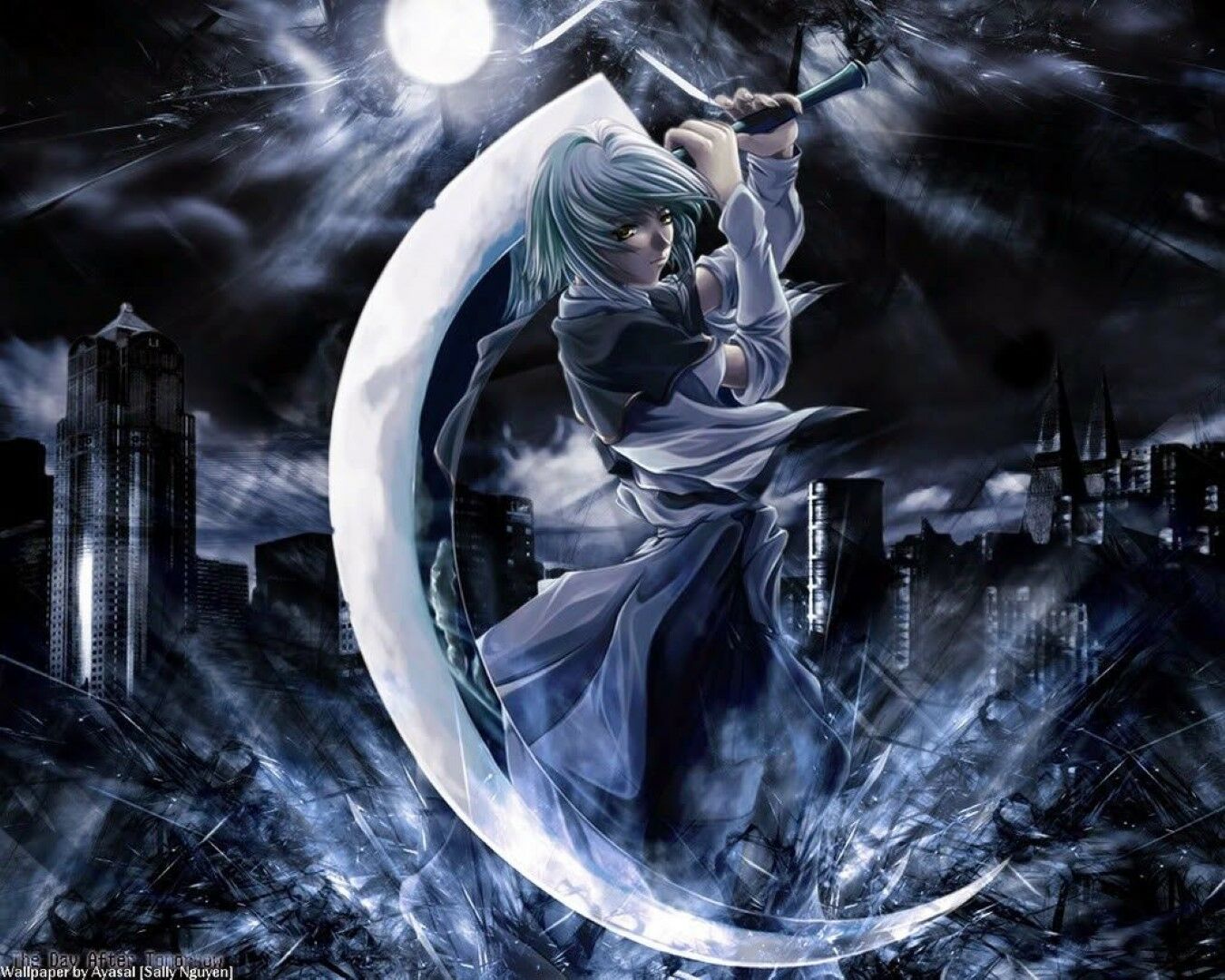 Moon sword. Ангел в капюшоне. Девушка с косой арт.