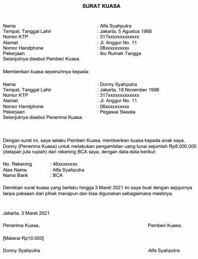 4 Contoh Surat Kuasa Pengambilan Uang di Bank | JalanTikus