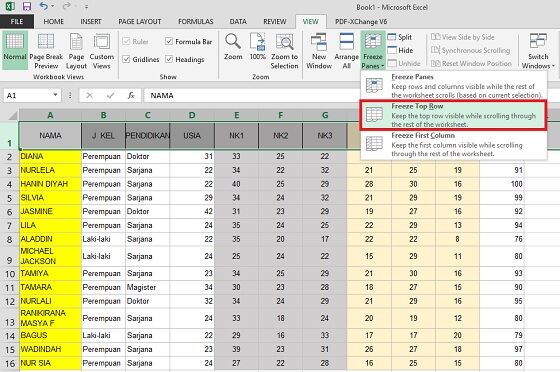 Freeze Baris Pertama