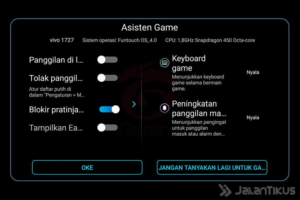 Tampilan Game Mode Vivo V9