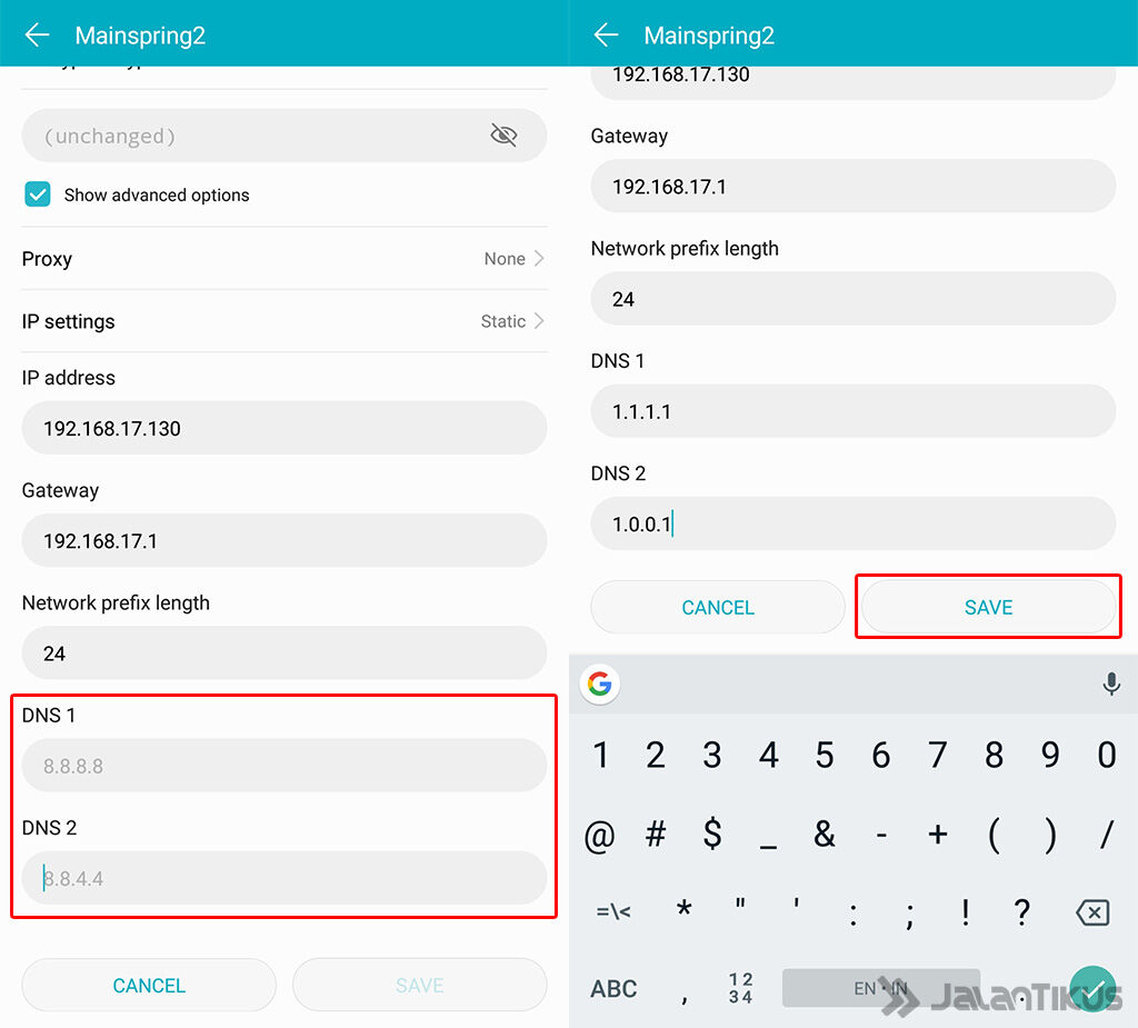 Cara Setting DNS 1.1.1.1 Android - Langkah 3