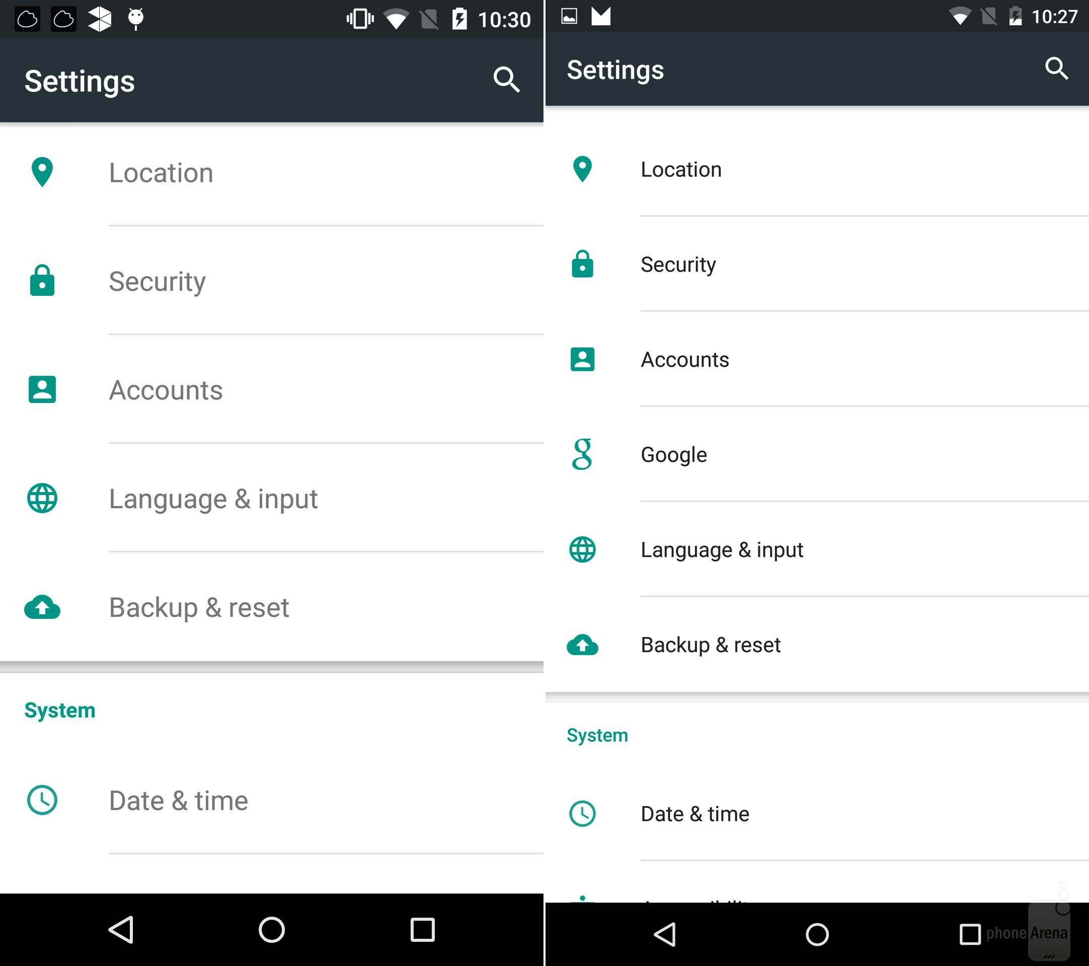 Settings Android Lollipop vs Android M