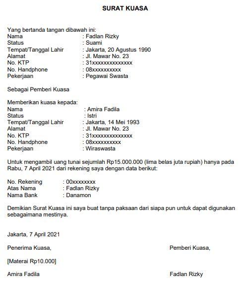 4 Contoh Surat Kuasa Pengambilan Uang Di Bank Jalantikus