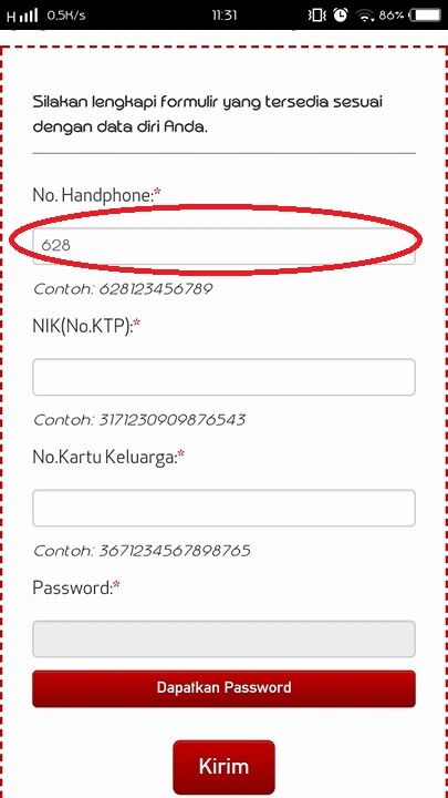 Masukkan Nomor Handphone