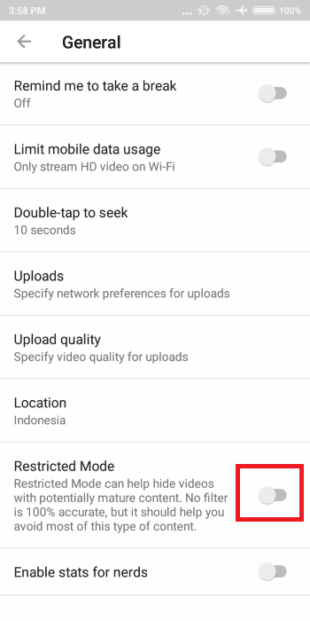 Cara Mematikan Mode Restricted Youtube 5 Efb8a