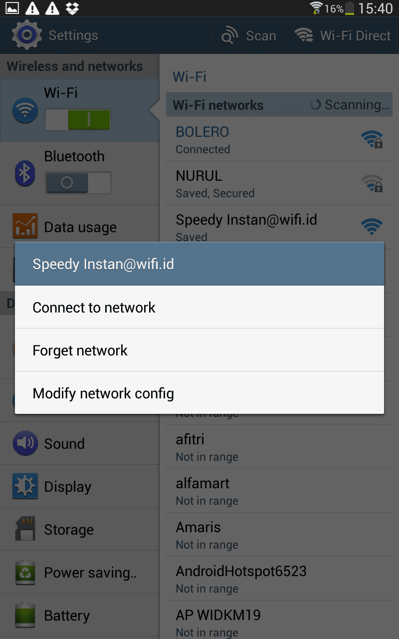 Masuk ke mode modify network