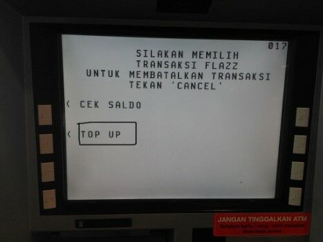 Cara Top Up Flazz Via Atm Pilih Menu 09190