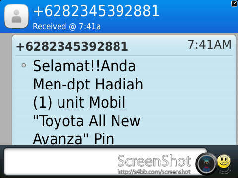 1 Sms Penipuan Berhadiah Mobil