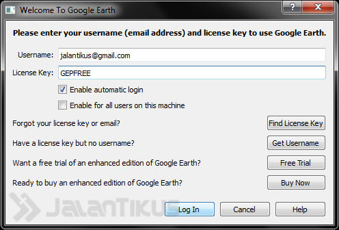 google earth pro license key and username