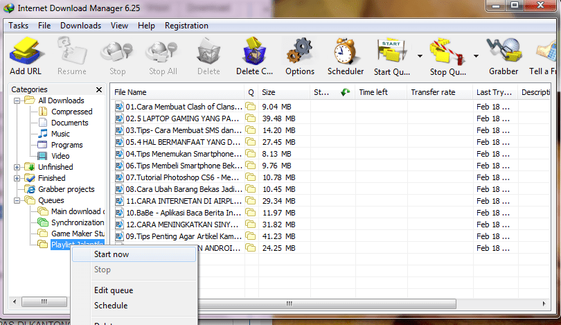 Memulai Download Queue