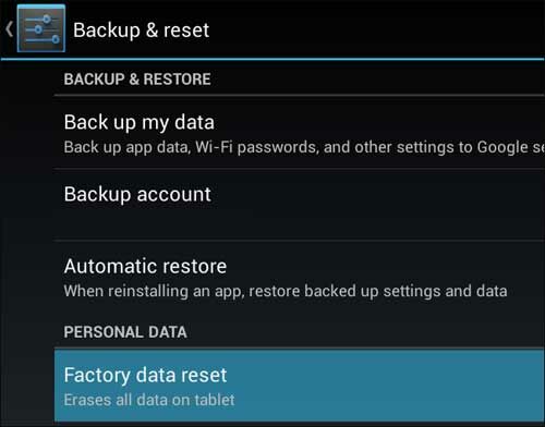 Performa Android Factory Reset