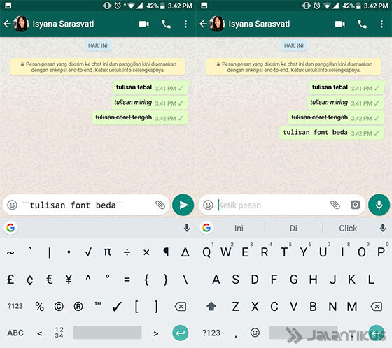Cara Membuat Tulisan Beda Font di WhatsApp