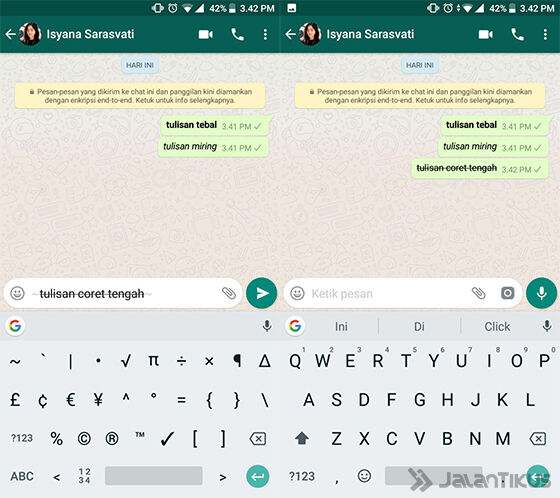 Cara Membuat Tulisan Coret di WhatsApp