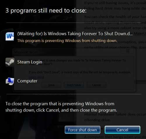 Gagal Shutdown Windows