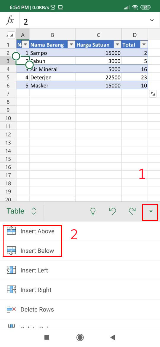 Cara Menambahkan Baris Di Excel Hp 56398