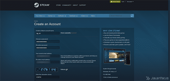 Cara Membuat Akun Steam Website 1