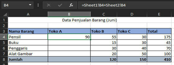 Penjumlahaan Sheet Berbeda Dengan Dbe16
