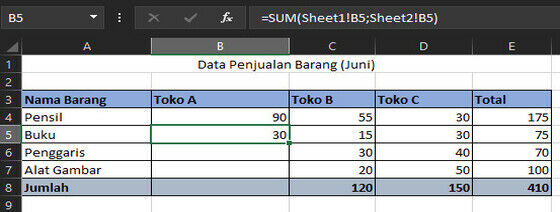 Penjumlahan Sheet Berbeda Dengan SUM 69aba