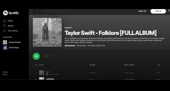 Nonton Folklore Taylore Swift Di Sportify F2b41