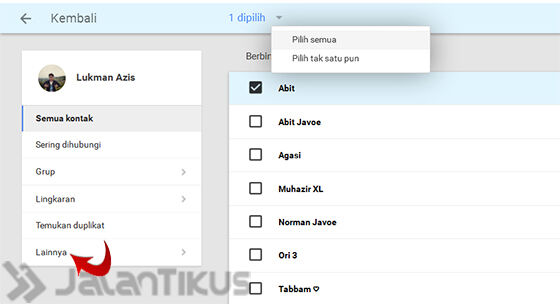 Ekspor Kontak Dari Akun Google Pertama