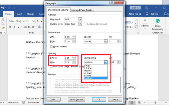 Cara Mengatur Spasi Di Word 2016 8d3d4