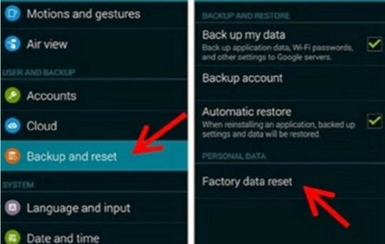 Cara Factory Reset HP Advan Pilih Backup And Reset 49297
