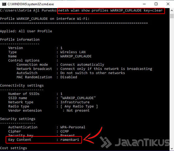 cara cek password wifi dengan cmd