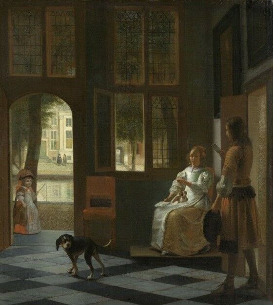 Lukisan Man Handing A Letter To A Woman In The Entrance Hall Of A House 6b433