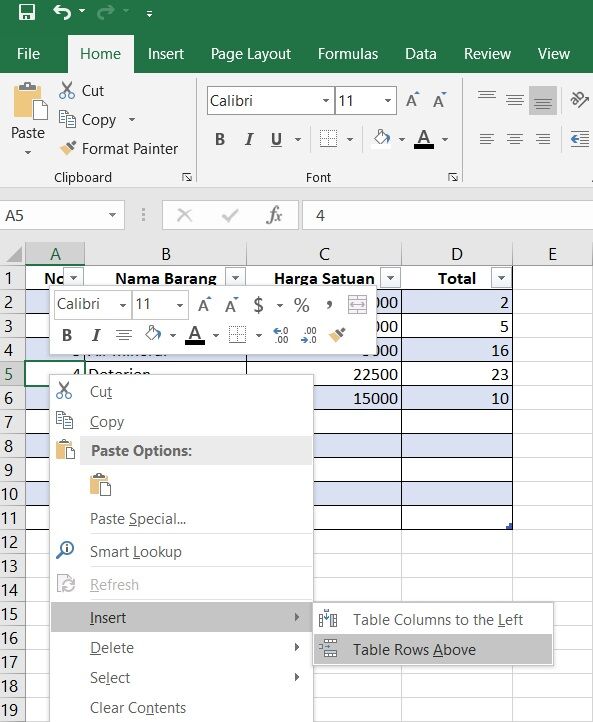 Cara Menambahkan Baris Di Excel 87334