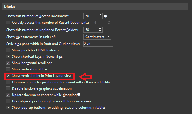 Cara Menampilkan Ruler Di Word Klik Advanced Lalu Display E8848