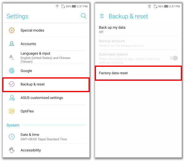 Cara Reset Hp Asus Zenfone Go 4e11c