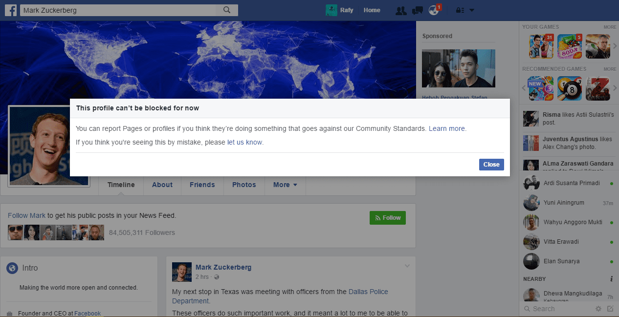 Akun Facebook Mark Zuckerberg Tidak Bisa Diblokir