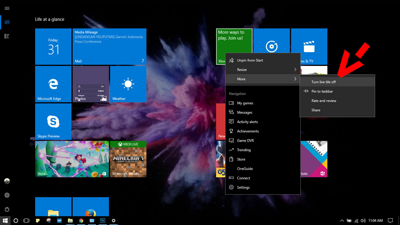 Menonaktifkan Live Tiles