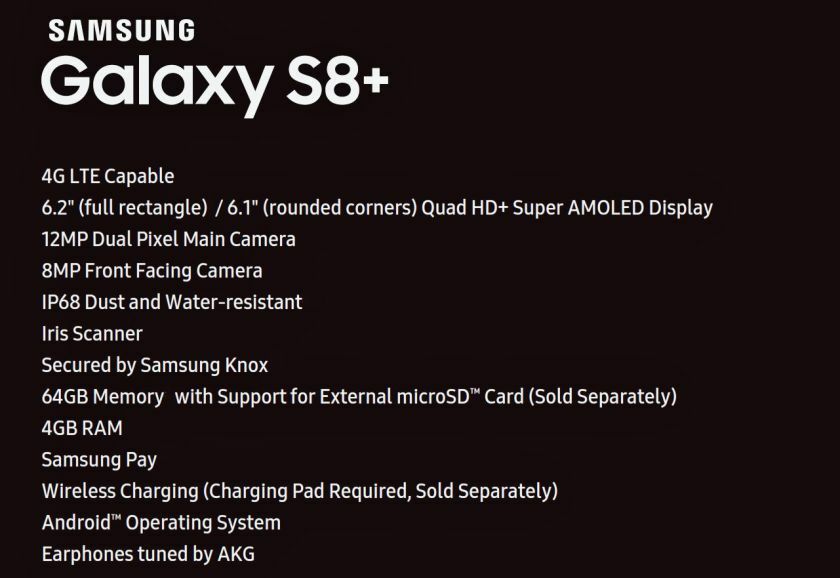 Samsung S8 Plus Specs